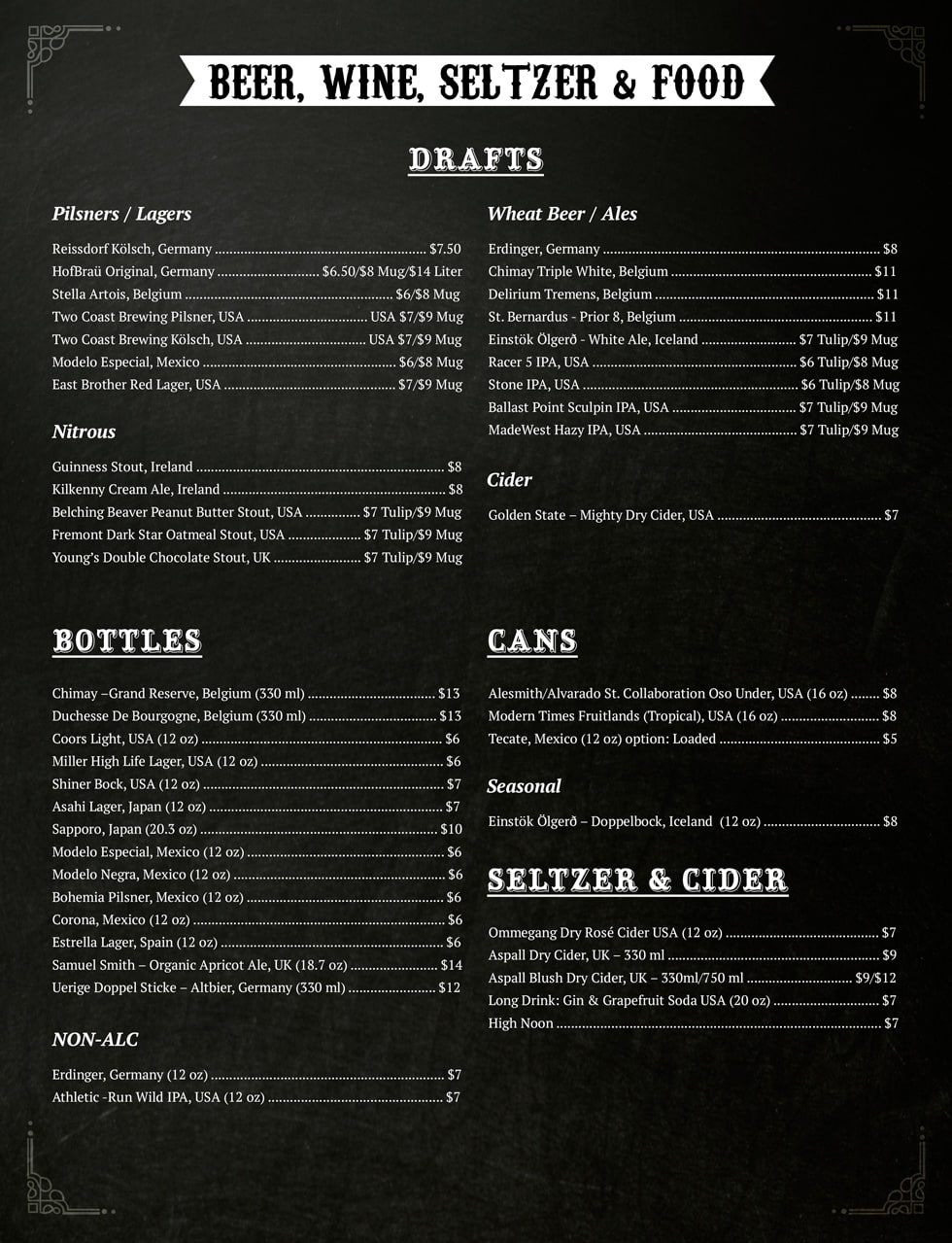 the stave bar beer wine and seltzer menu pg 1